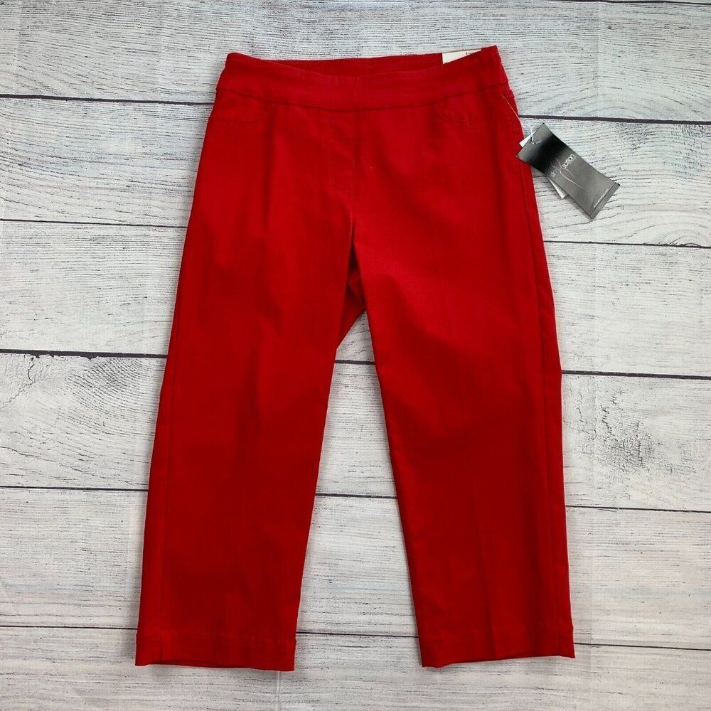 SlimSation Capri Crop Pants sz 2 Red Stretch Pull on Inseam 21" New NWT